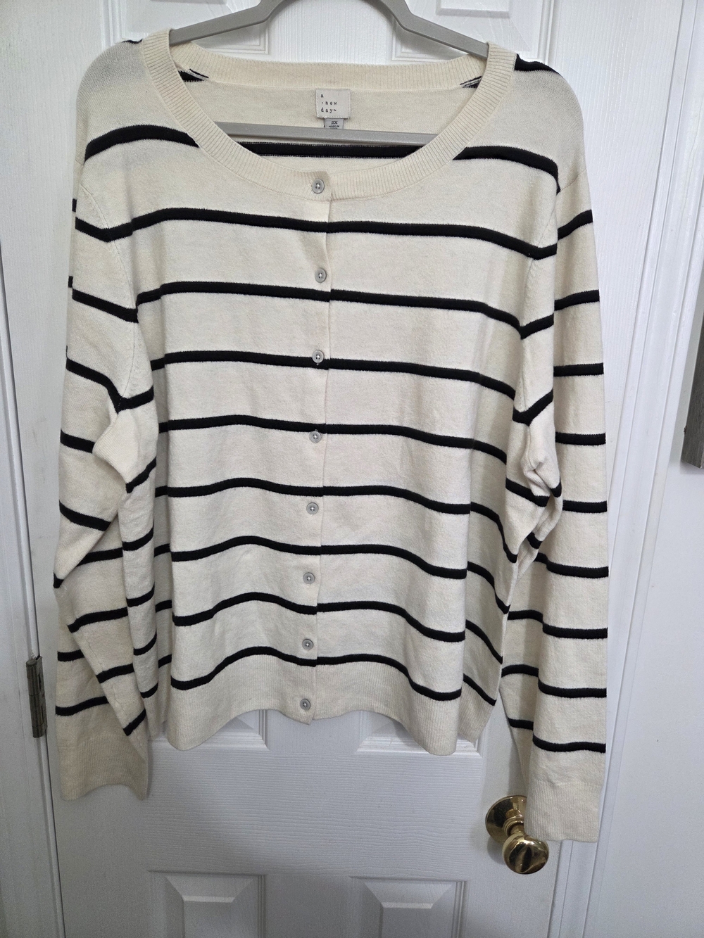 a new day Cream and Black Striped Button-Up Cardigan